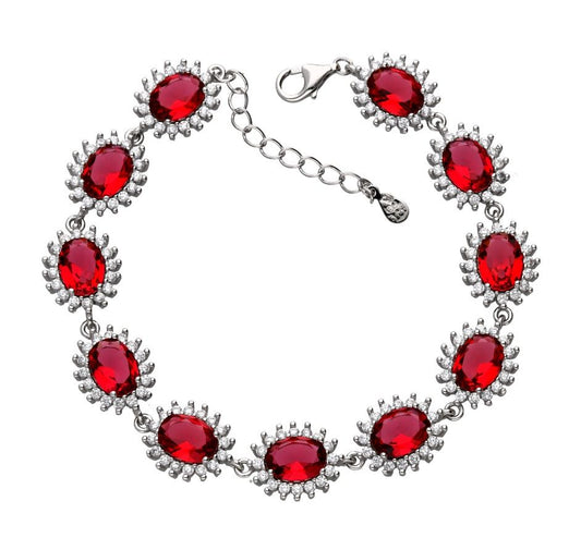 Silver Bracelet Ruby Oval Cut Gems