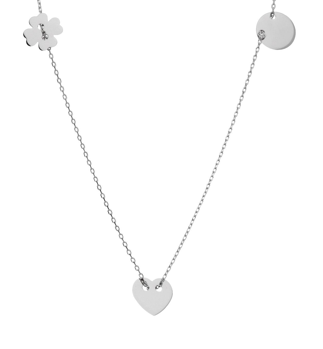 Silver Necklace Clover Heart