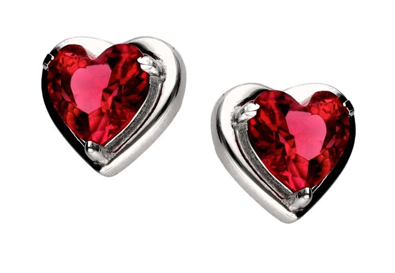 Silver Earrings Ruby ​​Heart