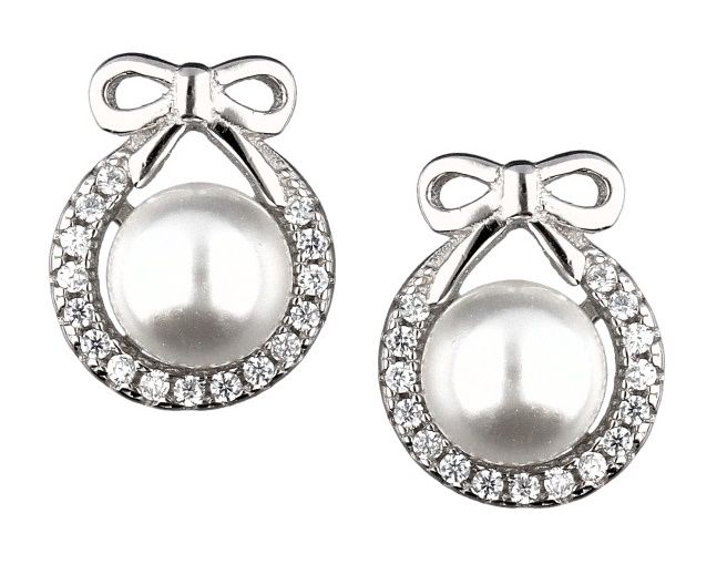 Silver Earrings Pearl Bow