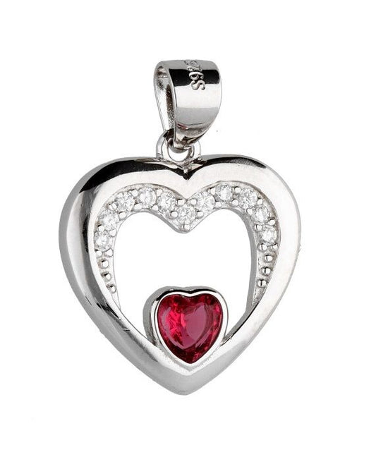 Silver Pendant Ruby ​​Heart