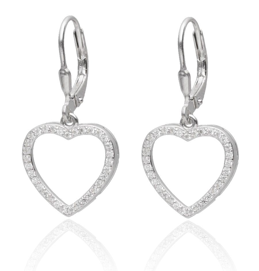 Silver Earrings Heart English Long