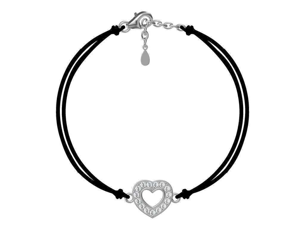 Silver Bracelet Black Heart