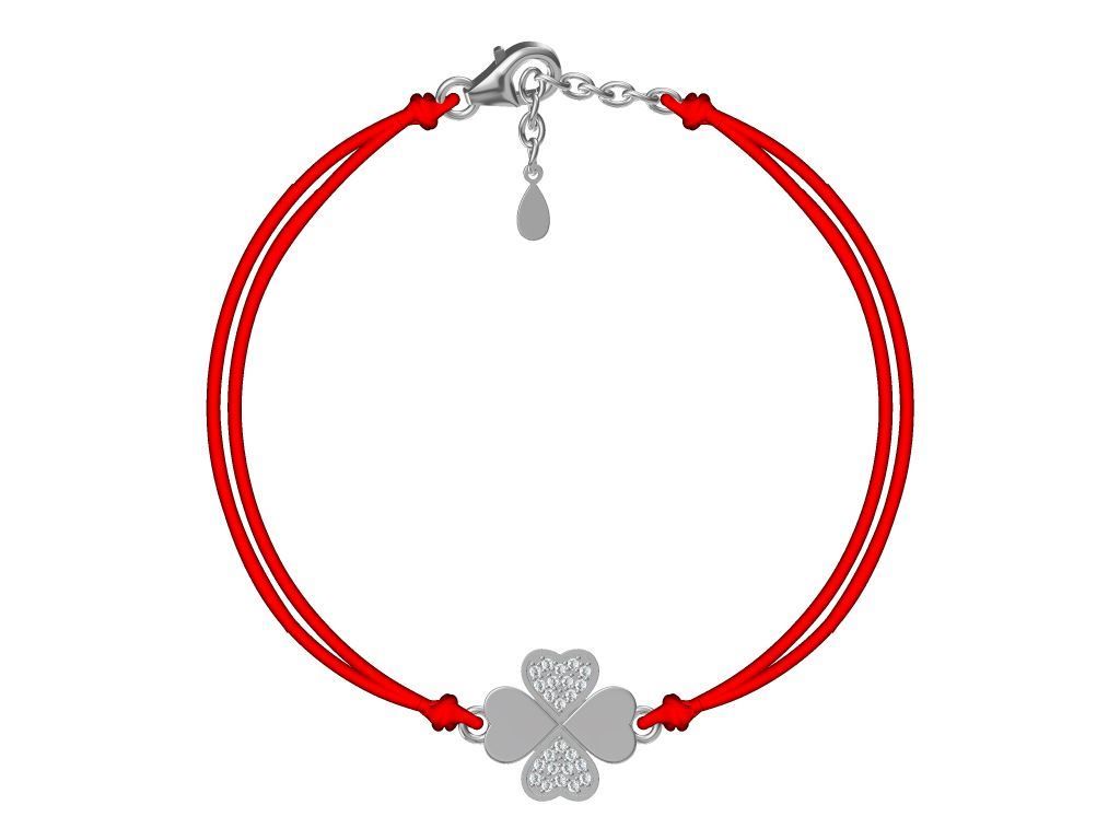 Silver Bracelet Red Clover