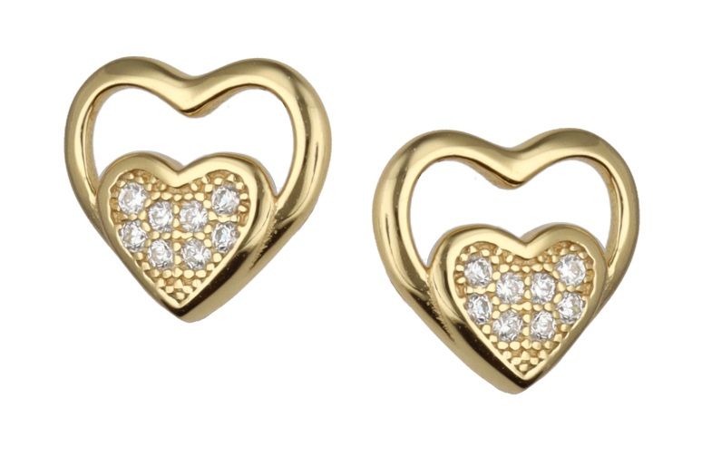 Silver Earrings Golden Heart