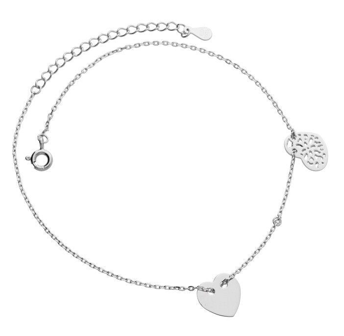 Silver Anklet 22+4 cm Heart