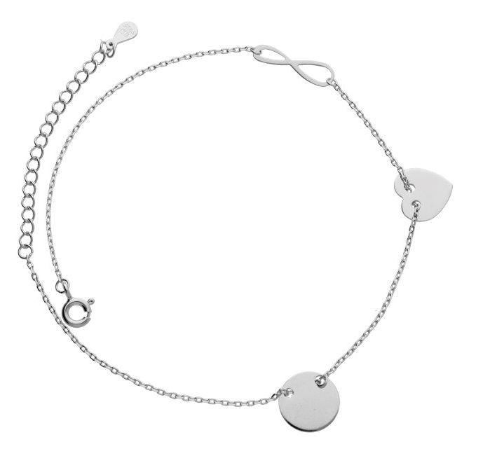 Silver Anklet 22+4 cm Infinity Heart