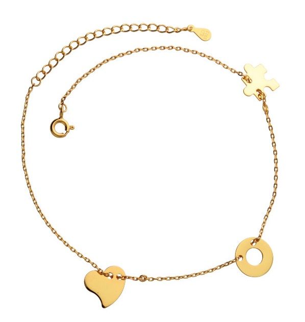 Silver Anklet 22+4cm Gold Plated Heart