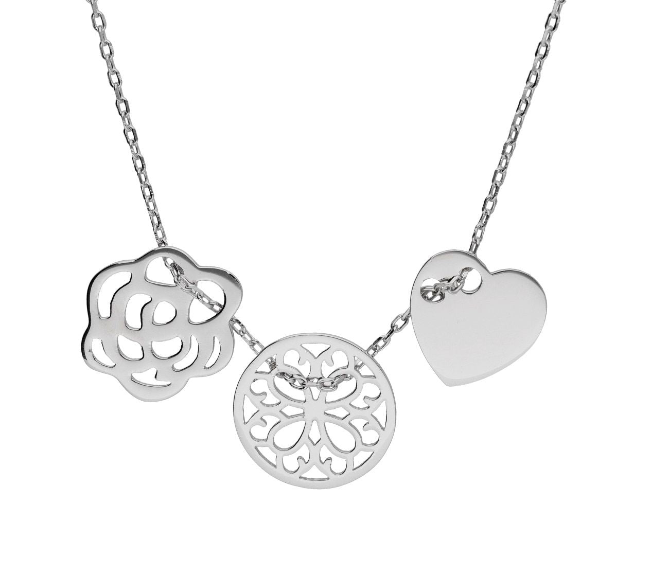 Silver Necklace Heart Flower