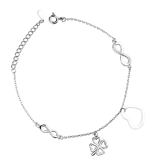 Silver Bracelet Infinity Heart Clover