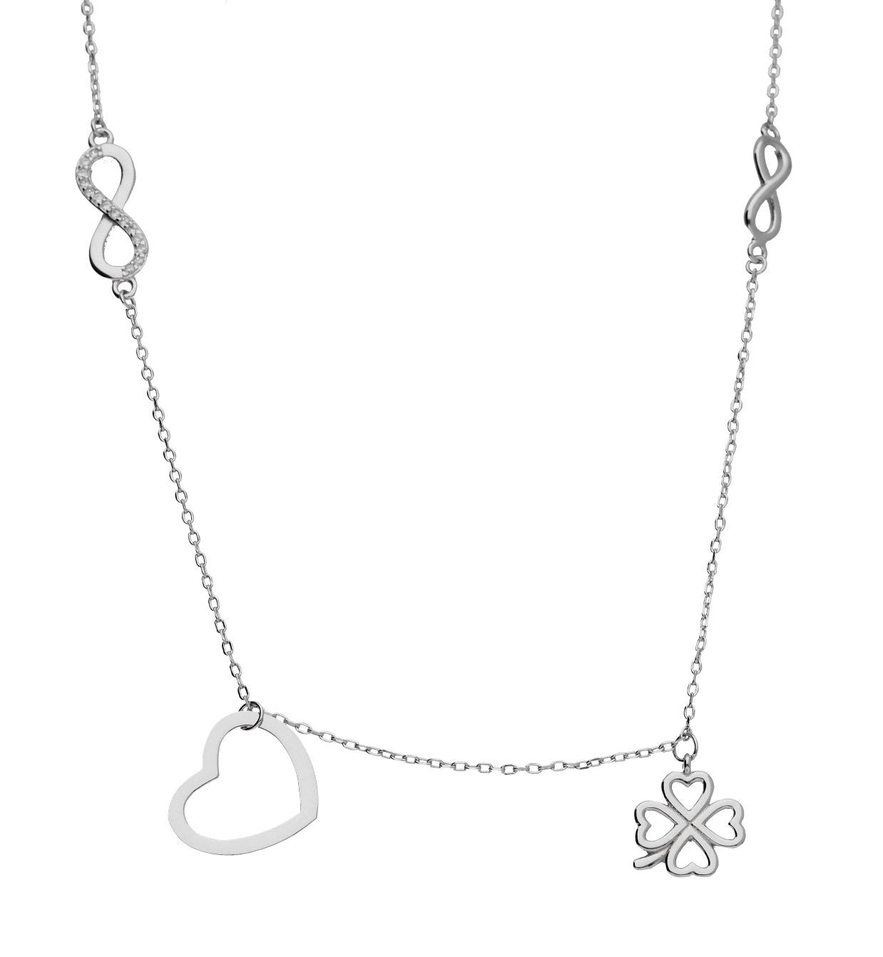 Silver Necklace Infinity Heart Clover