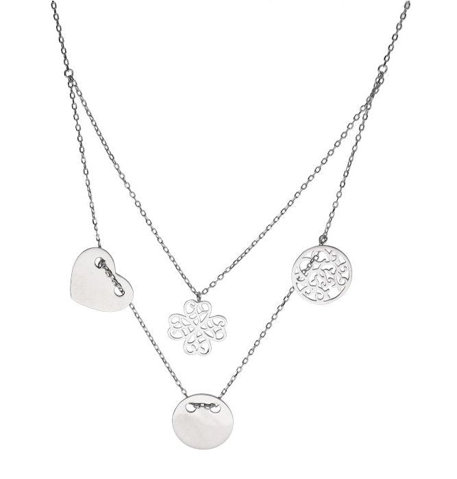 Silver Necklace Clover Heart