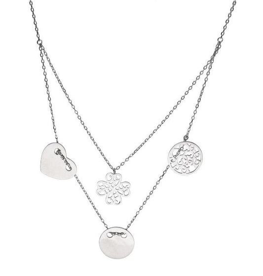 Silver Necklace Clover Heart