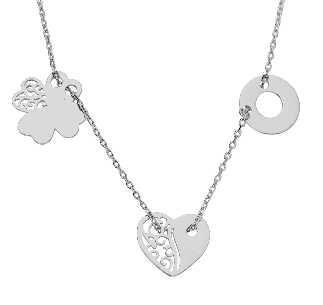 Silver Necklace Clover Heart