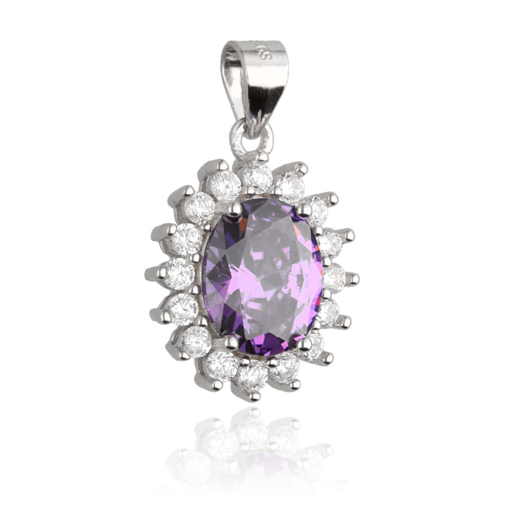 Silver Pendant Amethyst Oval Cut Gemstone