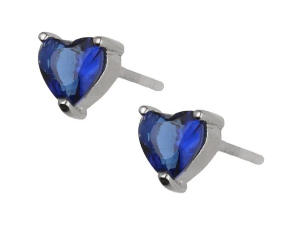 Silver Earrings Sapphire Heart