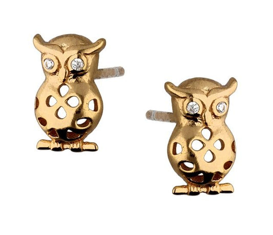 Silver Earrings Owl Gold Plated