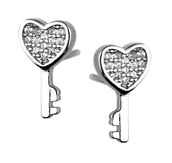 Silver Earrings Heart Key