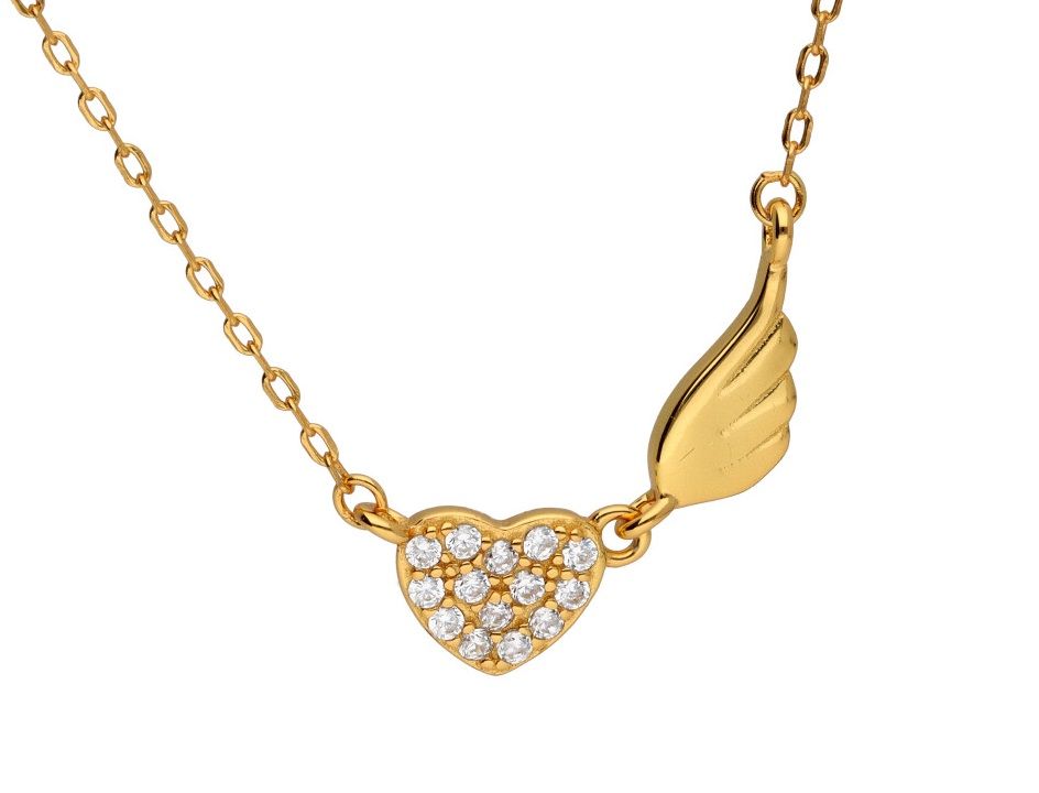 Silver Necklace Gold Plated Heart Wings