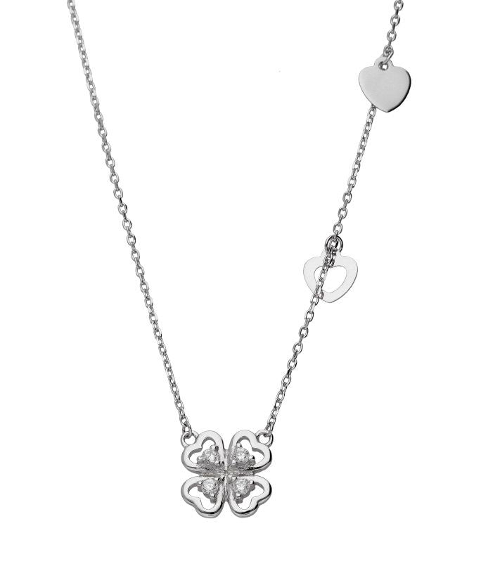 Silver Necklace Clover Heart