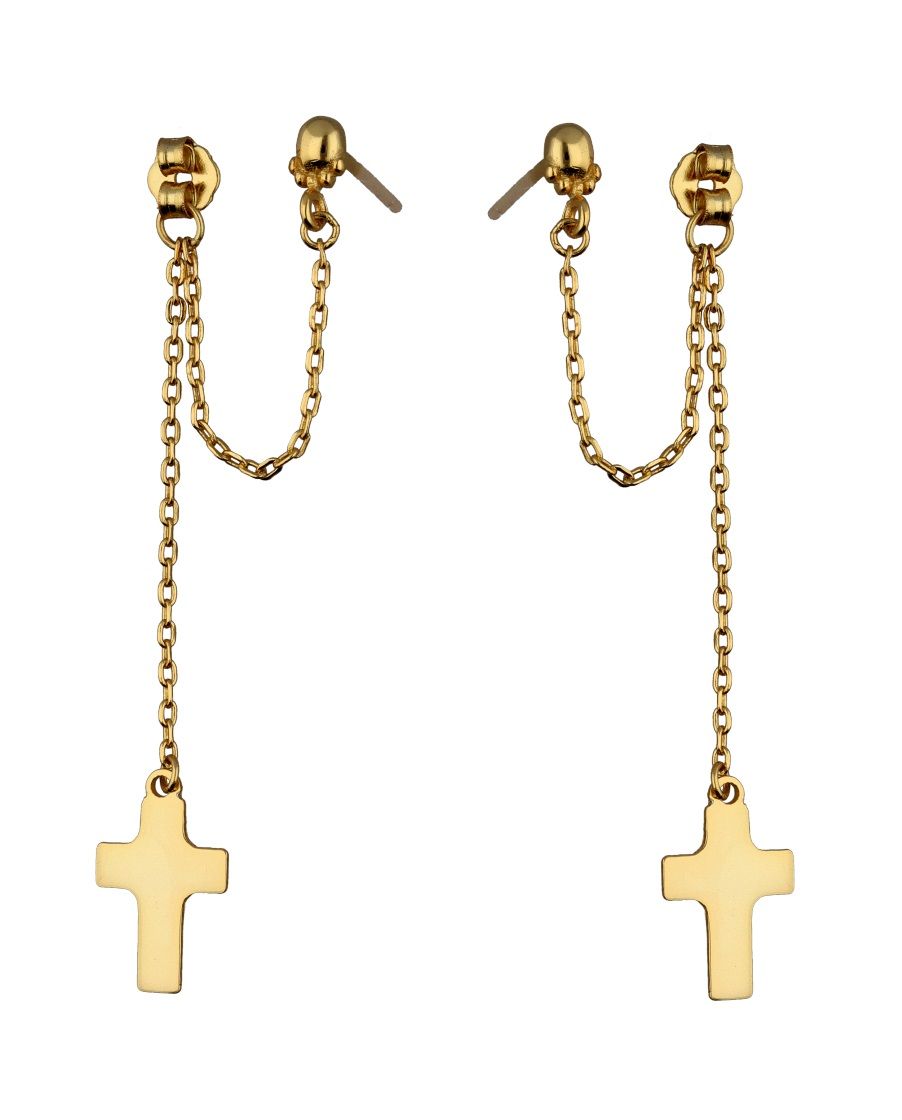 Silver Earrings Gold Cross