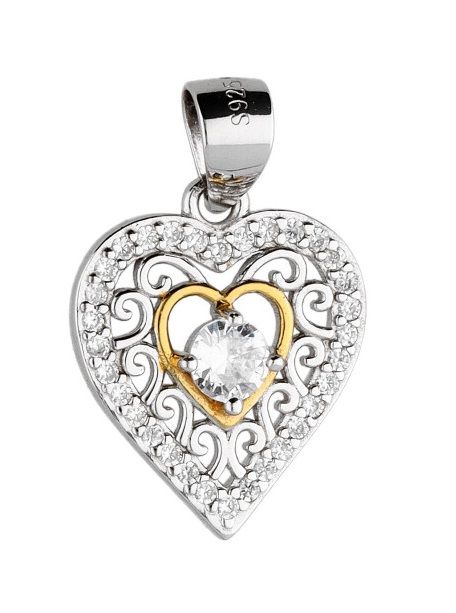 Silver Pendant Rhodium&Gold Heart