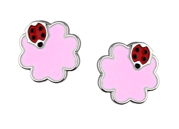 Silver Earrings Clover Ladybug Kids