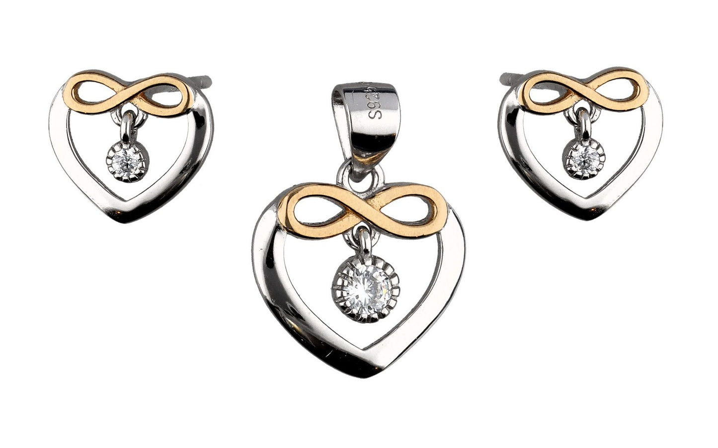 Silver Jewelry Set Rhodium&Gold Infinity Heart