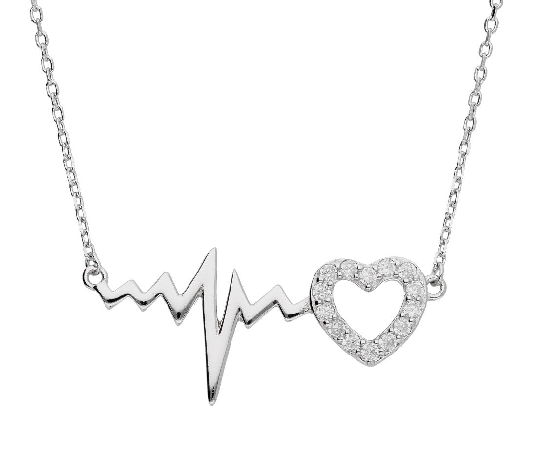 Silver Necklace Bry0125-x0105Ip Heartbeat