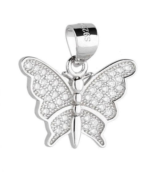 Silver Pendant Butterfly With Clear Cut Gemstone