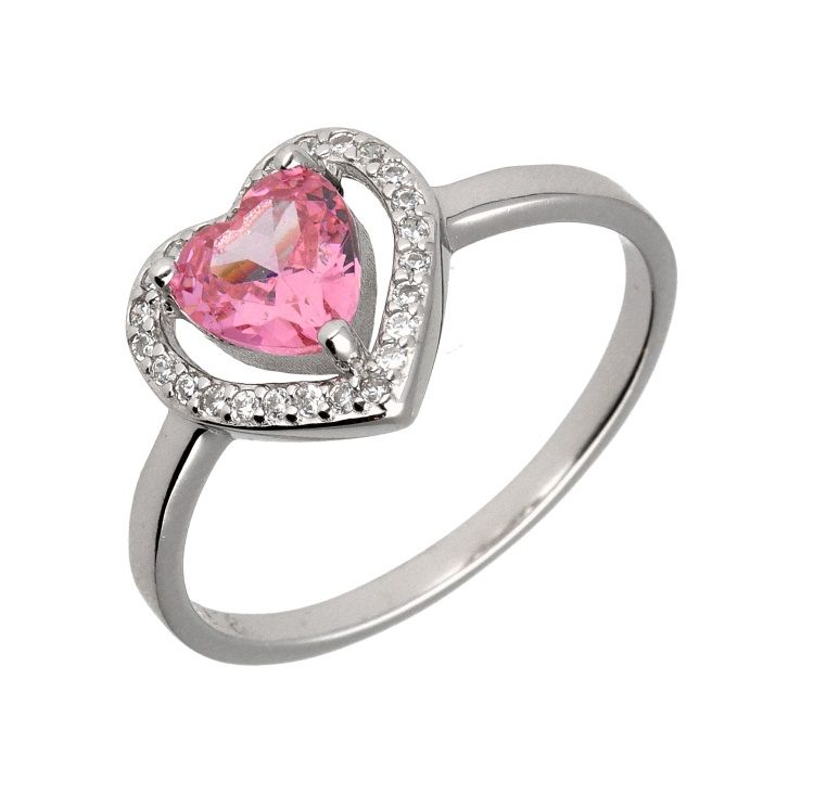 Silver Ring Us Size #6 #6.5 #7 #7.5 #8 Pink Heart