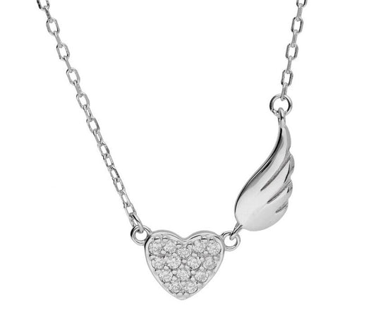 Silver Necklace Heart Wings