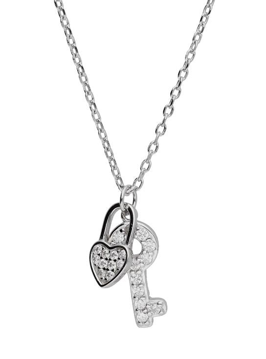 Silver Necklace Heart Key