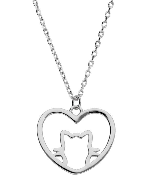 Silver Necklace Cat Heart