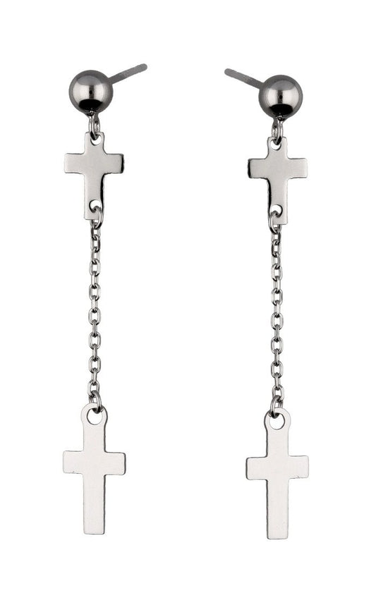 Silver Earrings Cross Chain