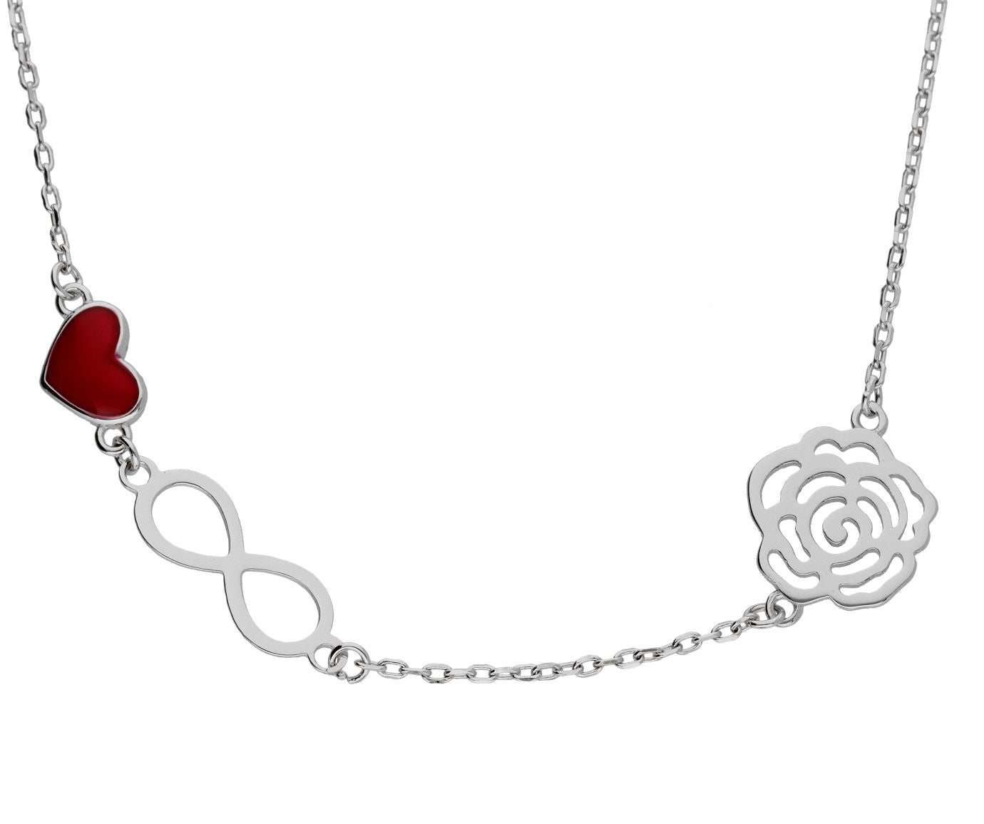 Silver Necklace Infinity Heart Flower