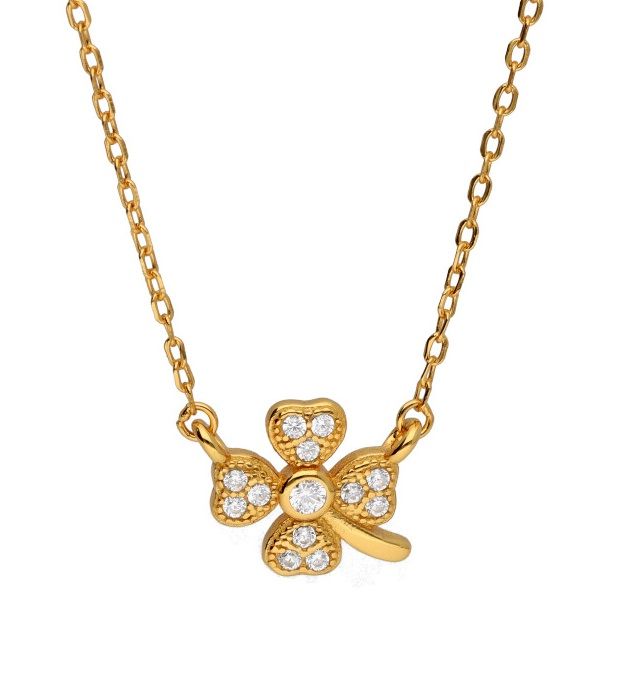 Silver Necklace Gold Plated Clover