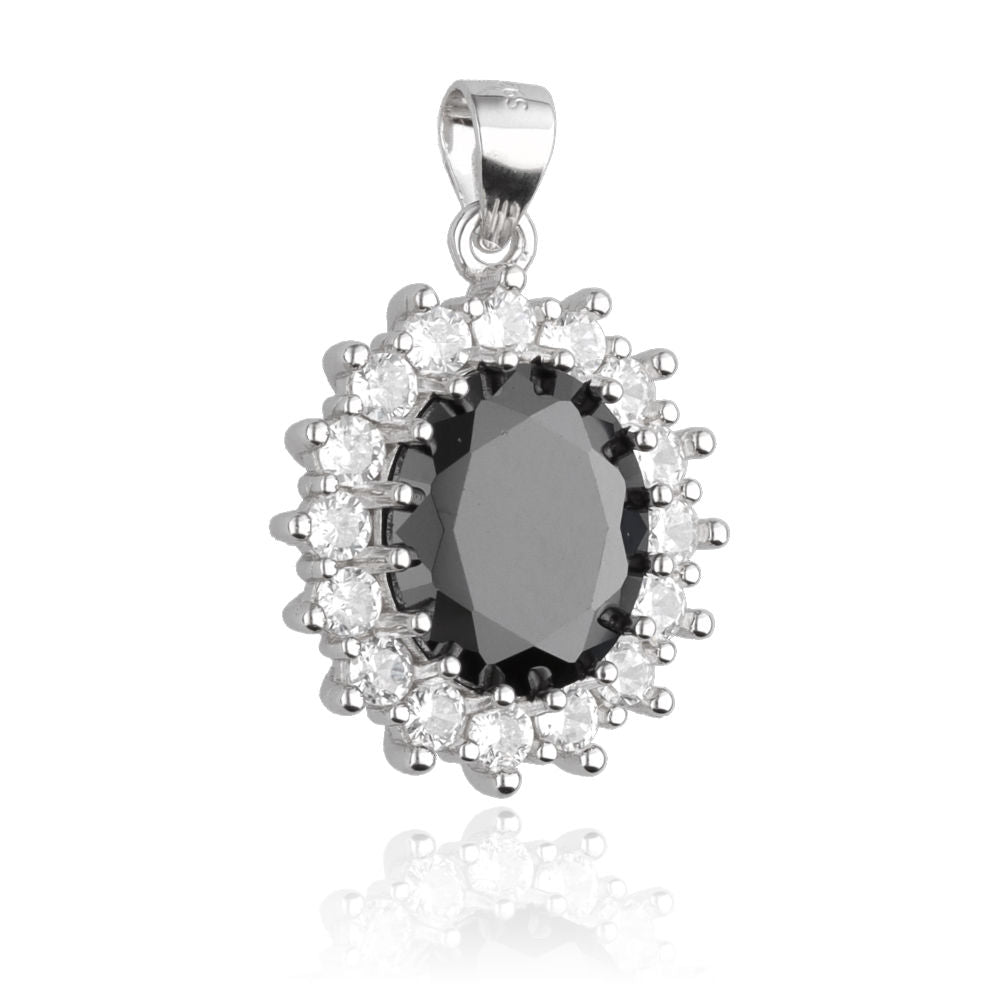 Silver Pendant Black Oval Cut Gemstone