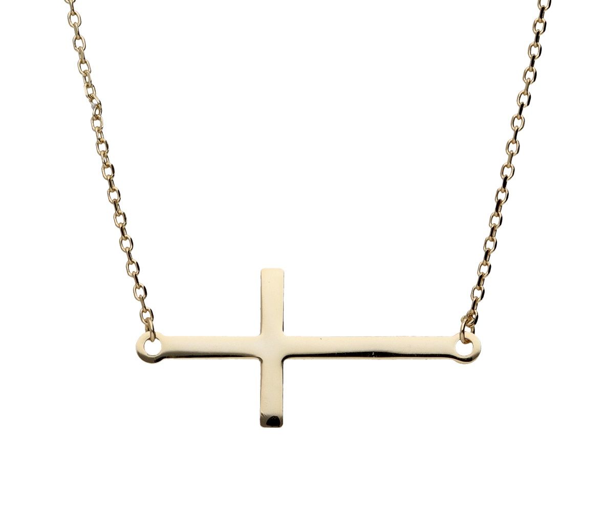 Silver Necklace Large Gold Cross