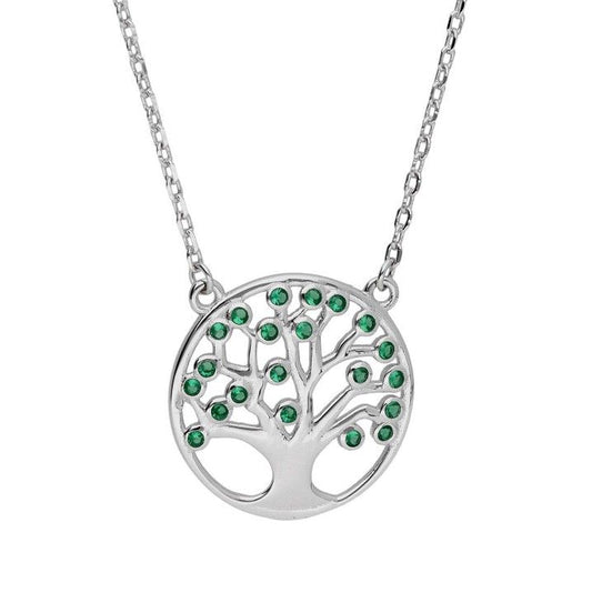 Silver Necklace Emerald Wood