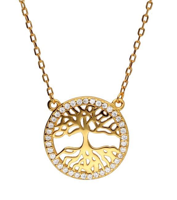 Silver Necklace Gold Pleated Tree