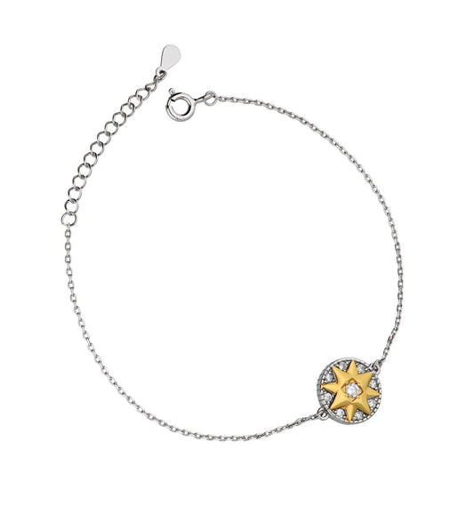 Silver Bracelet Gold Plated Star With Clear Cut Gems