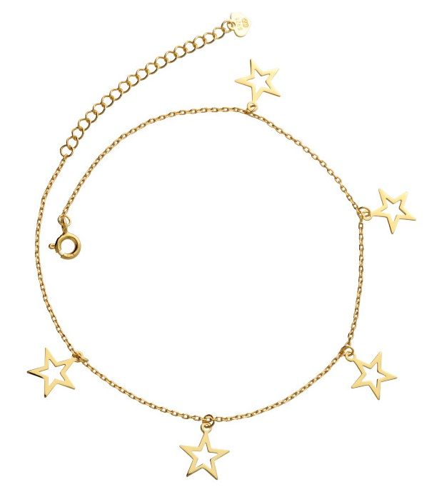 Silver Anklet Gold Plated Star