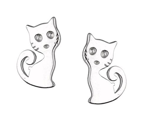 Silver Earrings Cat Kids