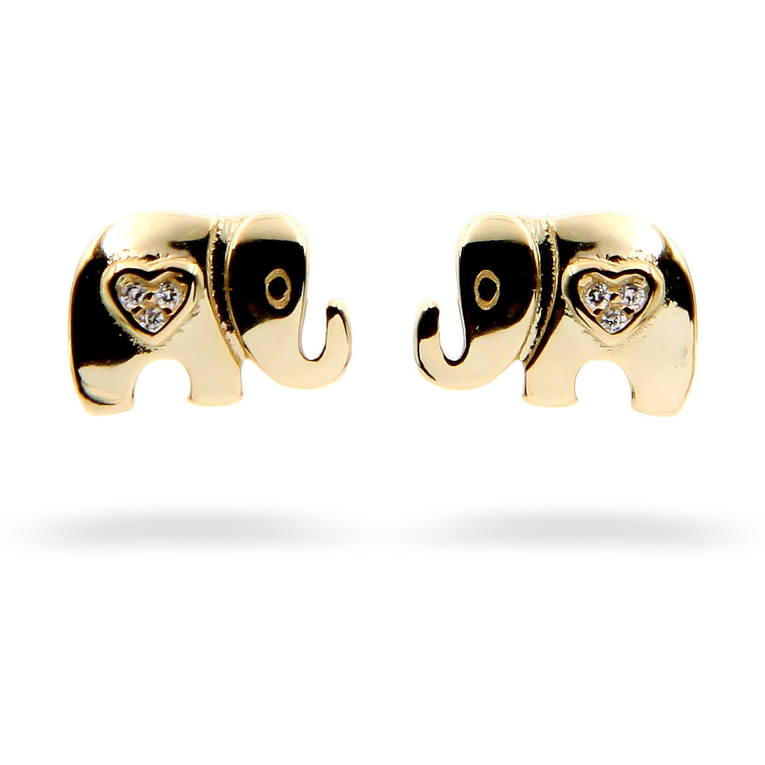 Silver Earrings Gold Plated Kids Elephant