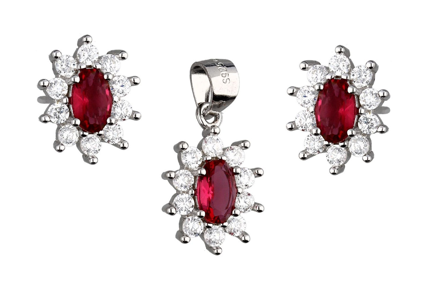 Silver Jewelry Set Ruby