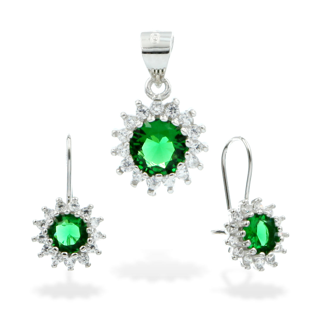 Silver Jewelry Set Lqs1643 Emerald