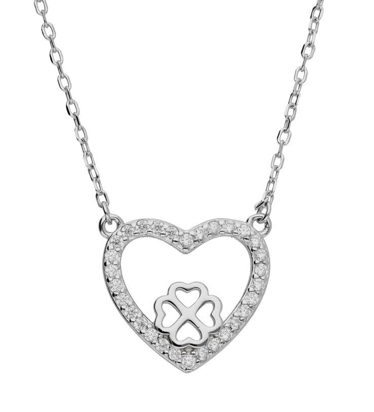 Silver Necklace Cp869 Clover Heart