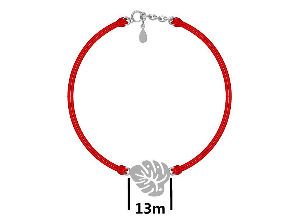 Silver Bracelet Red Monstera Leaf