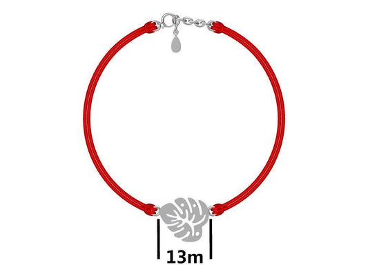 Silver Bracelet Red Monstera Leaf